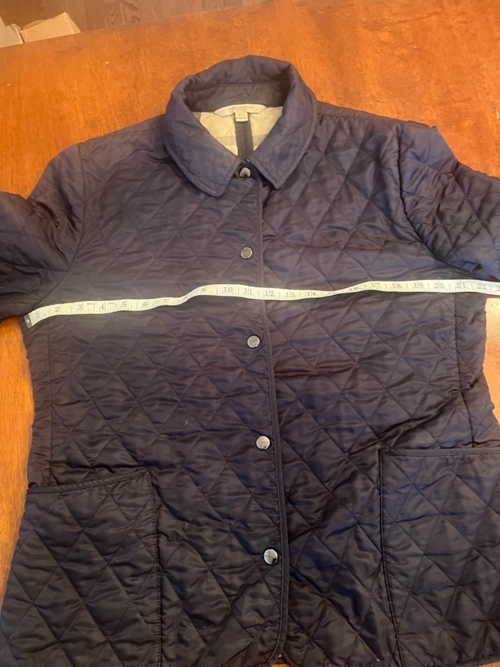 Burberry Navy Quilted Jacket with Signature Check Collar - Picture 9 of 12